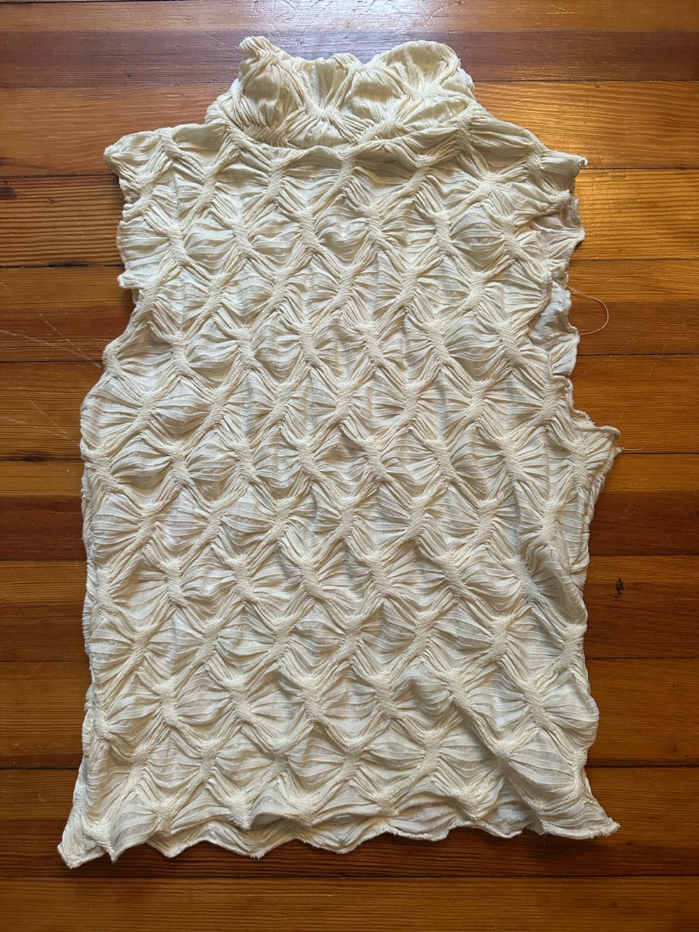 Anthropologie Cream Textured Smocked Crop Top